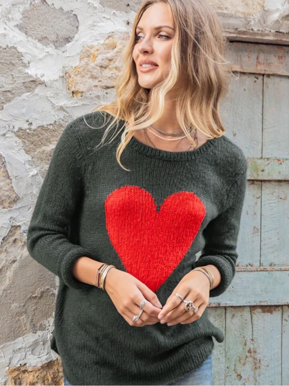 Wooden Ships Red Heart Sweater Mohair / Wool Blend